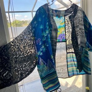 Chico's Jacket * Kimono Sleeves * Silk Blend, GLOBAL PATCH JOHNNY JACKET,